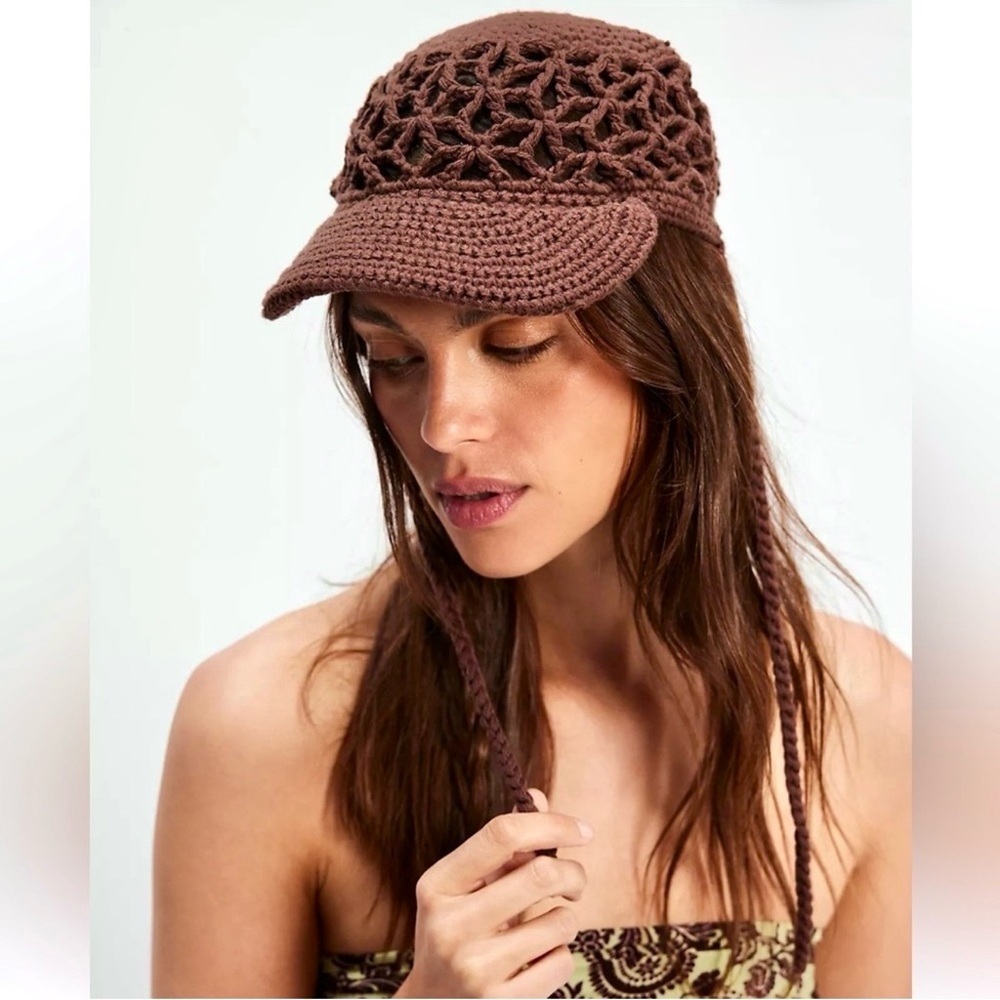 New Free People Silvie Brown Crochet Hat